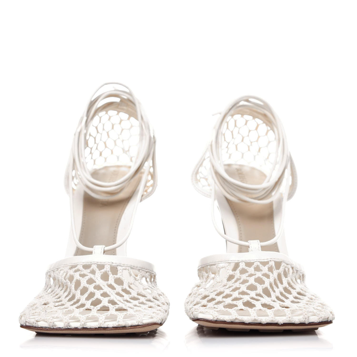 Bottega Veneta Mesh Nappa Stretch Ankle Tie Sandals 38 White 3 of 16