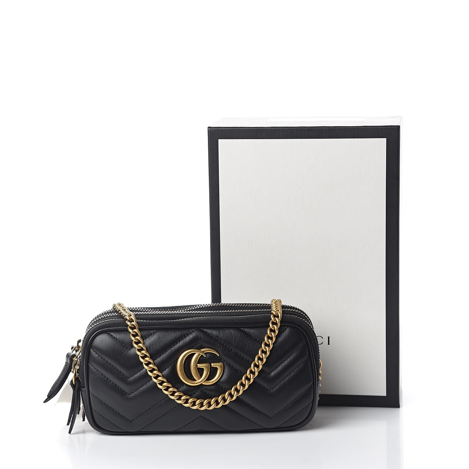 Gucci Calfskin Matelasse Mini GG Marmont Chain Crossbody Bag Black 11 of 11
