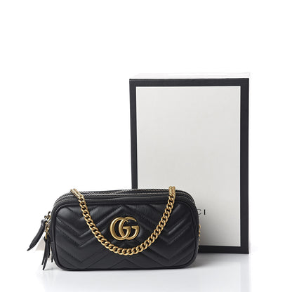 Gucci Calfskin Matelasse Mini GG Marmont Chain Crossbody Bag Black 11 of 11