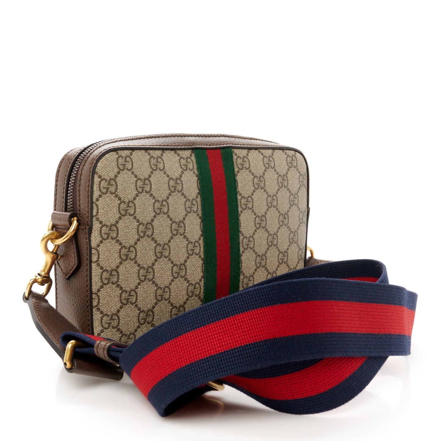 GG Supreme Monogram Textured Dollar Calfskin Web Ophidia Wristlet Shoulder Bag Beige Ebony New Acero