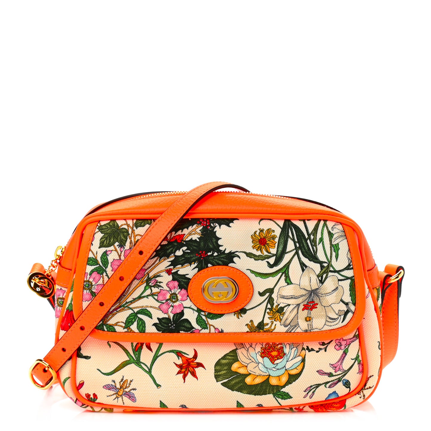 Canvas Flora Floral Shoulder Bag White Orange Fluo