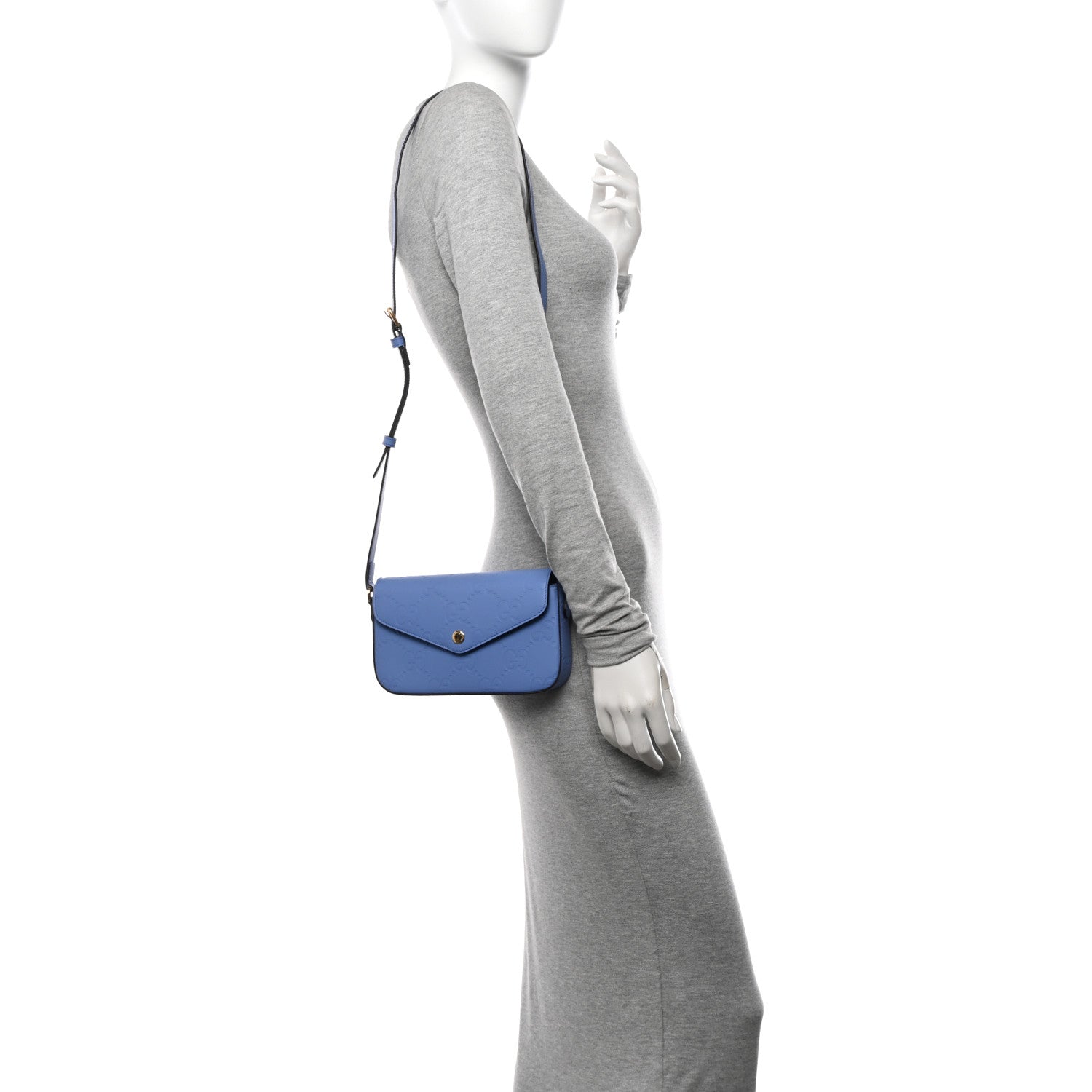 Gucci Calfskin GG Super Mini Shoulder Bag Blue 2 of 10