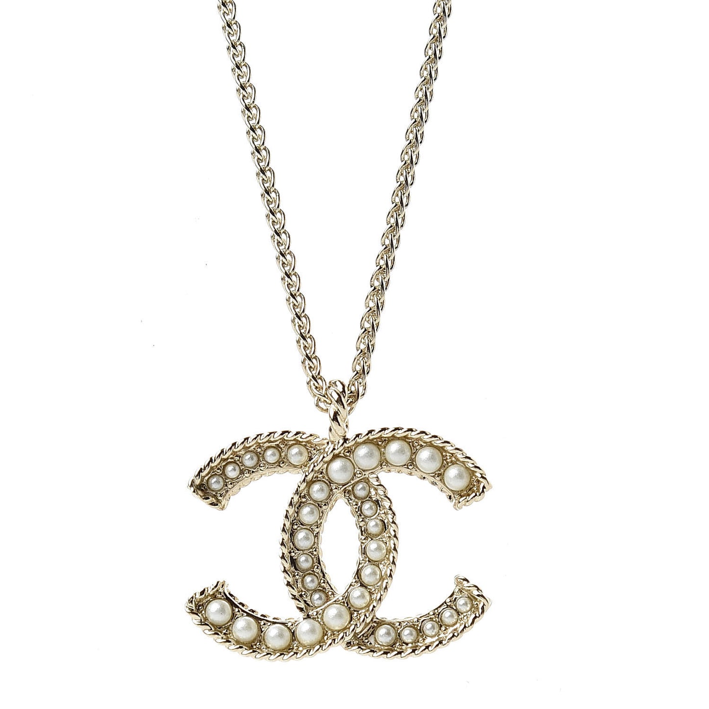 Pearl CC Pendant Necklace Light Gold