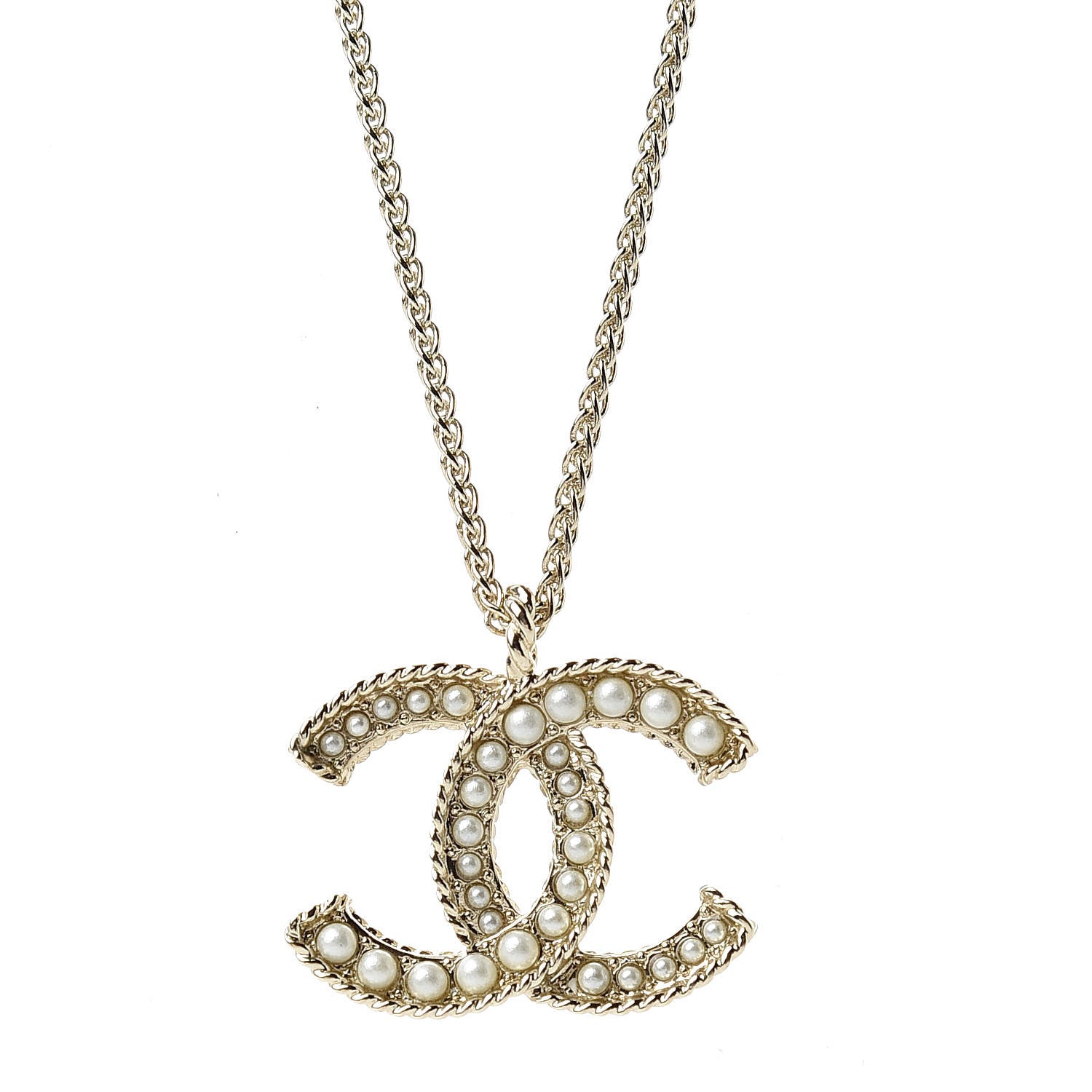 Chanel Pearl CC Pendant Necklace Light Gold 5 of 5