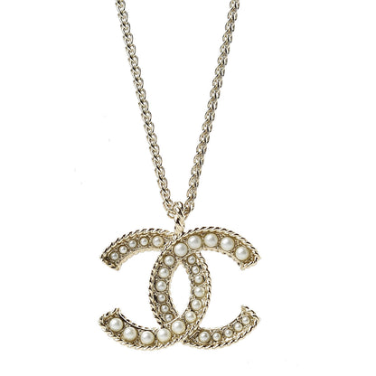 Chanel Pearl CC Pendant Necklace Light Gold 5 of 5