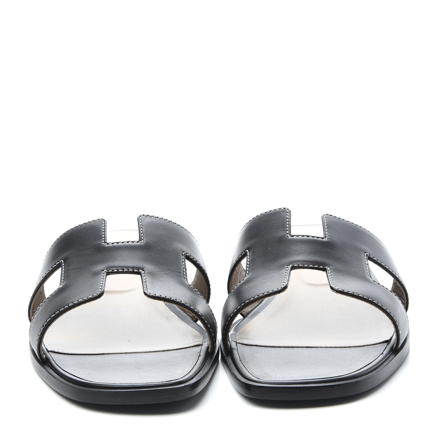Hermes Box Calfskin Oran Sandals 38.5 Black 2 of 11