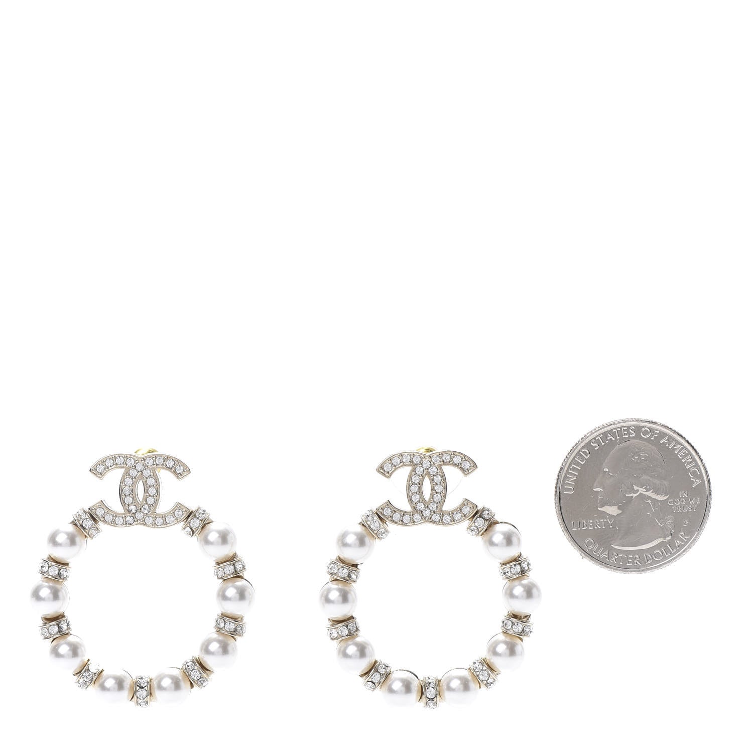 Chanel Pearl Crystal Nefertiti CC Drop Earrings Gold 2 of 5