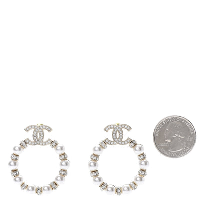 Chanel Pearl Crystal Nefertiti CC Drop Earrings Gold 2 of 5