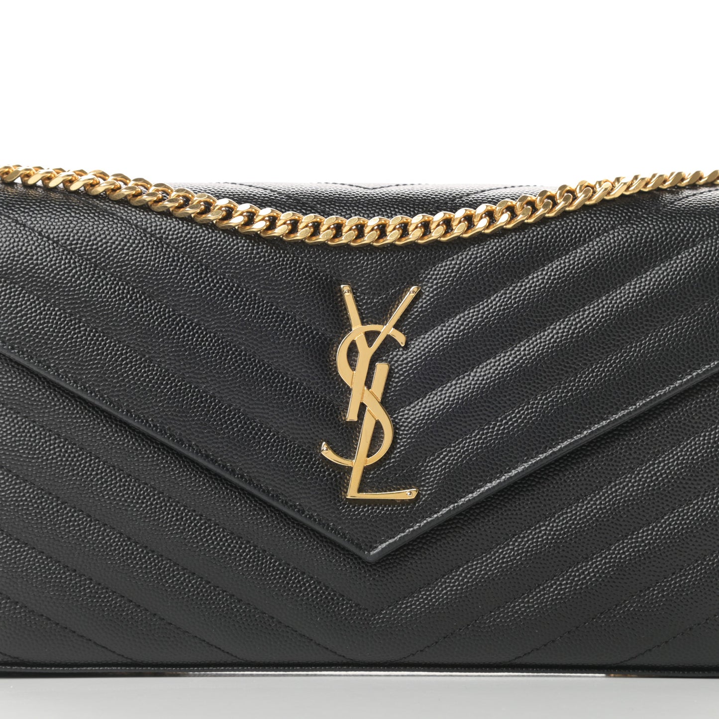 Grain De Poudre Matelasse Chevron Monogram Chain Wallet Black