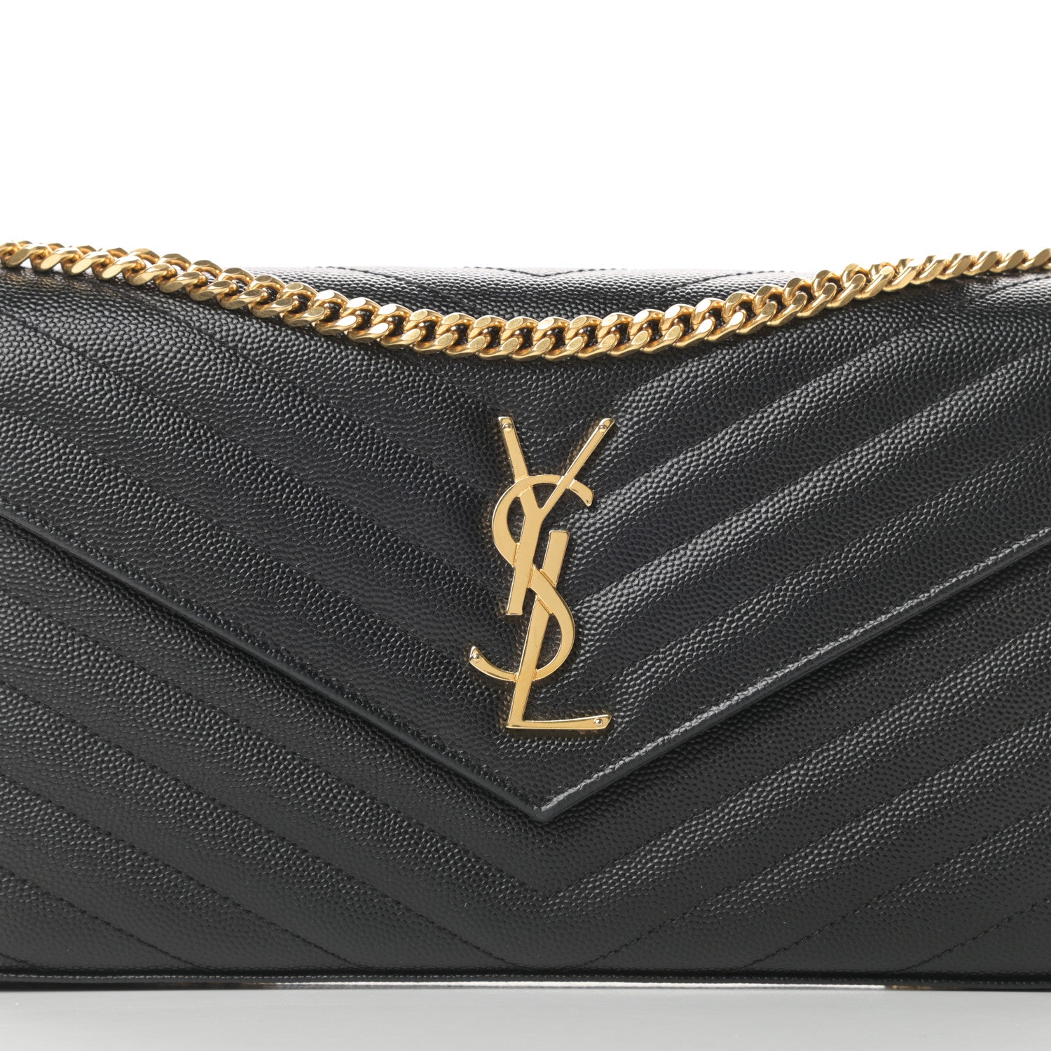 Saint Laurent Grain De Poudre Matelasse Chevron Monogram Chain Wallet Black 8 of 11