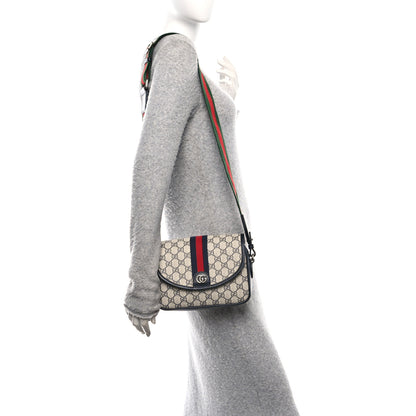 Gucci GG Supreme Monogram Textured Dollar Calfskin Web Studded Mini Ophidia Flap Shoulder Bag Beige Blue 2 of 10