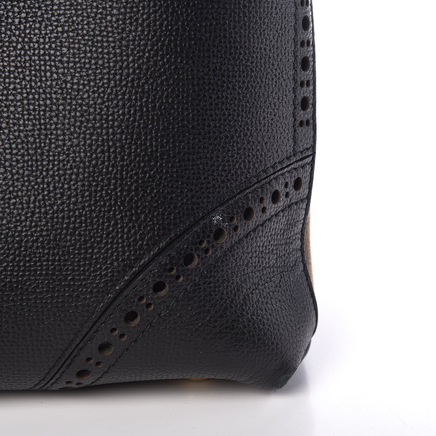 Burberry Grainy Calfskin Perforated House Check Medium Brogue Banner Tote Black 13 of 16