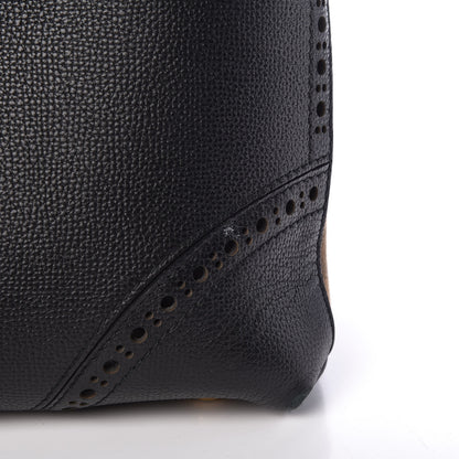 Burberry Grainy Calfskin Perforated House Check Medium Brogue Banner Tote Black 13 of 16