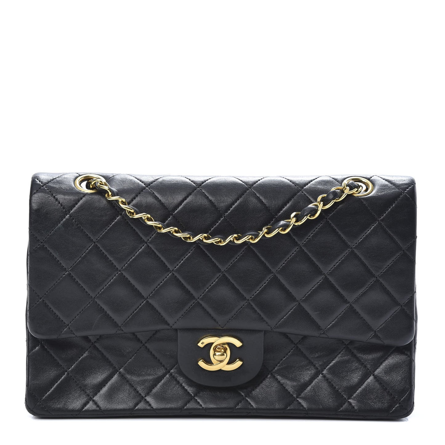Lambskin Quilted Medium Double Flap Black