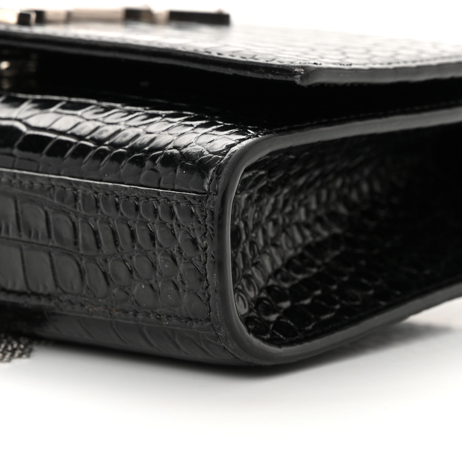Saint Laurent Calfskin Crocodile Embossed Small Classic Monogram Kate Tassel Satchel Black 9 of 16
