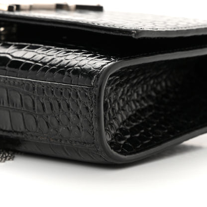 Saint Laurent Calfskin Crocodile Embossed Small Classic Monogram Kate Tassel Satchel Black 9 of 16