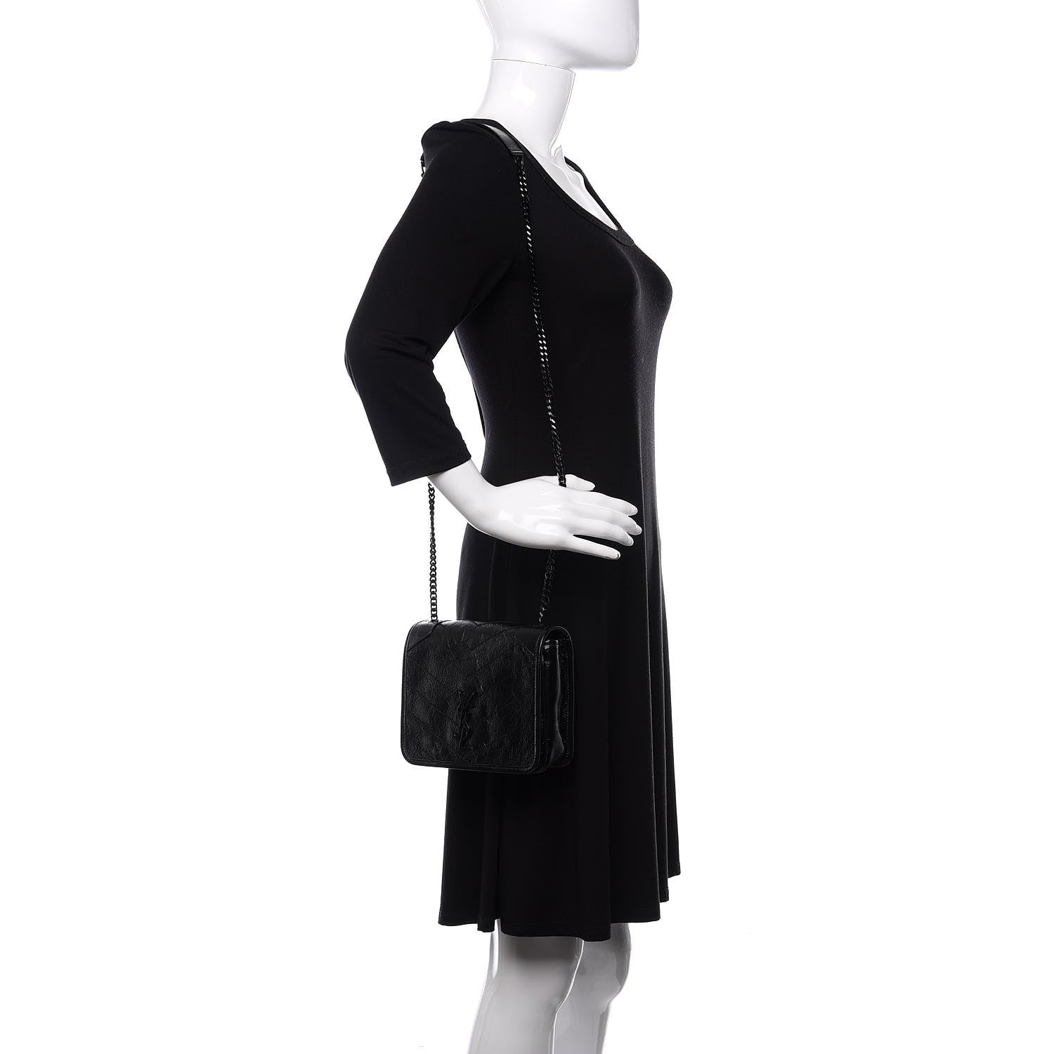 Saint Laurent Crinkled Calfskin Matelasse Monogram Niki Chain Wallet Black 2 of 9
