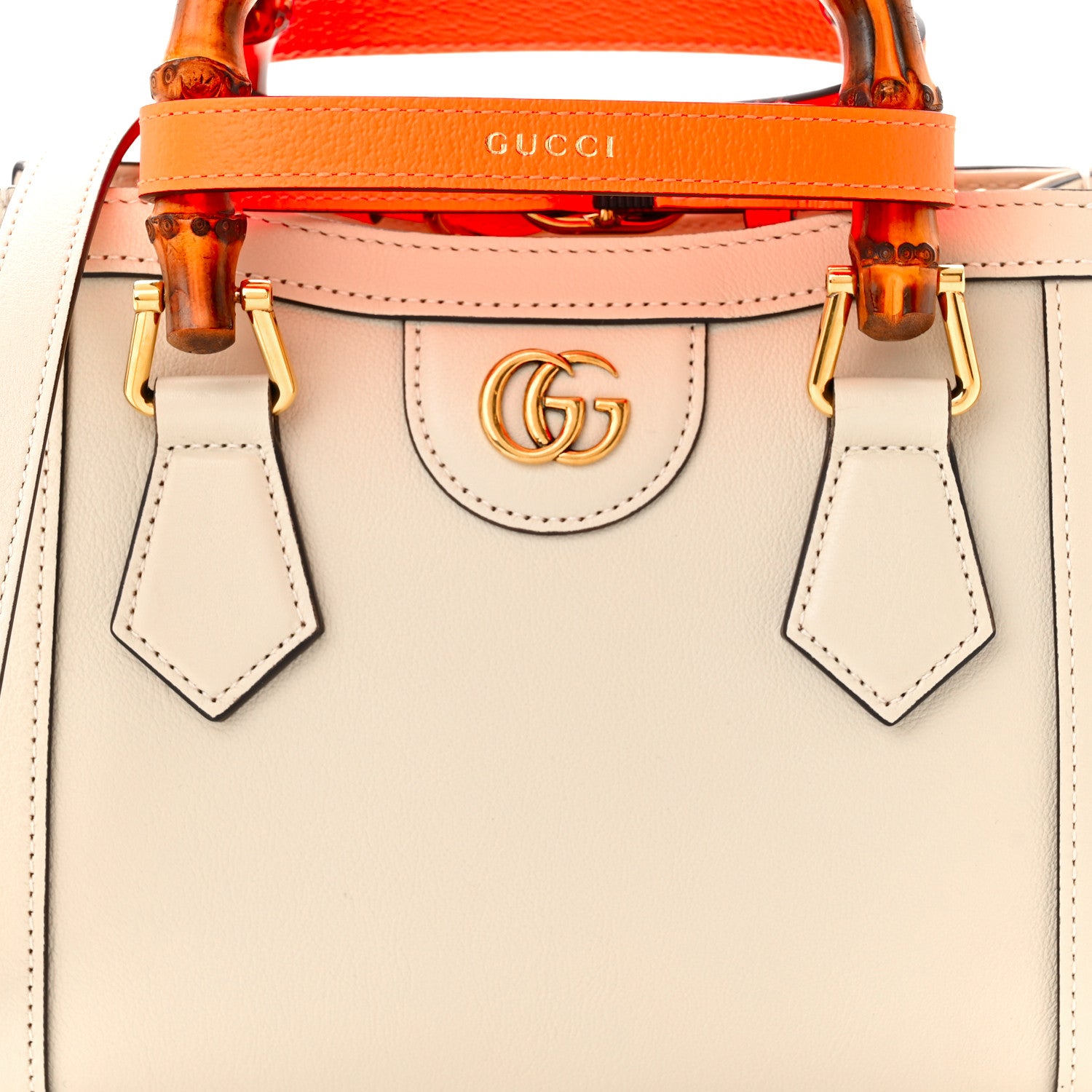 Gucci Wonka Grain Calfskin Mini Diana Tote Bag Mystic White Orange Fluo 8 of 10