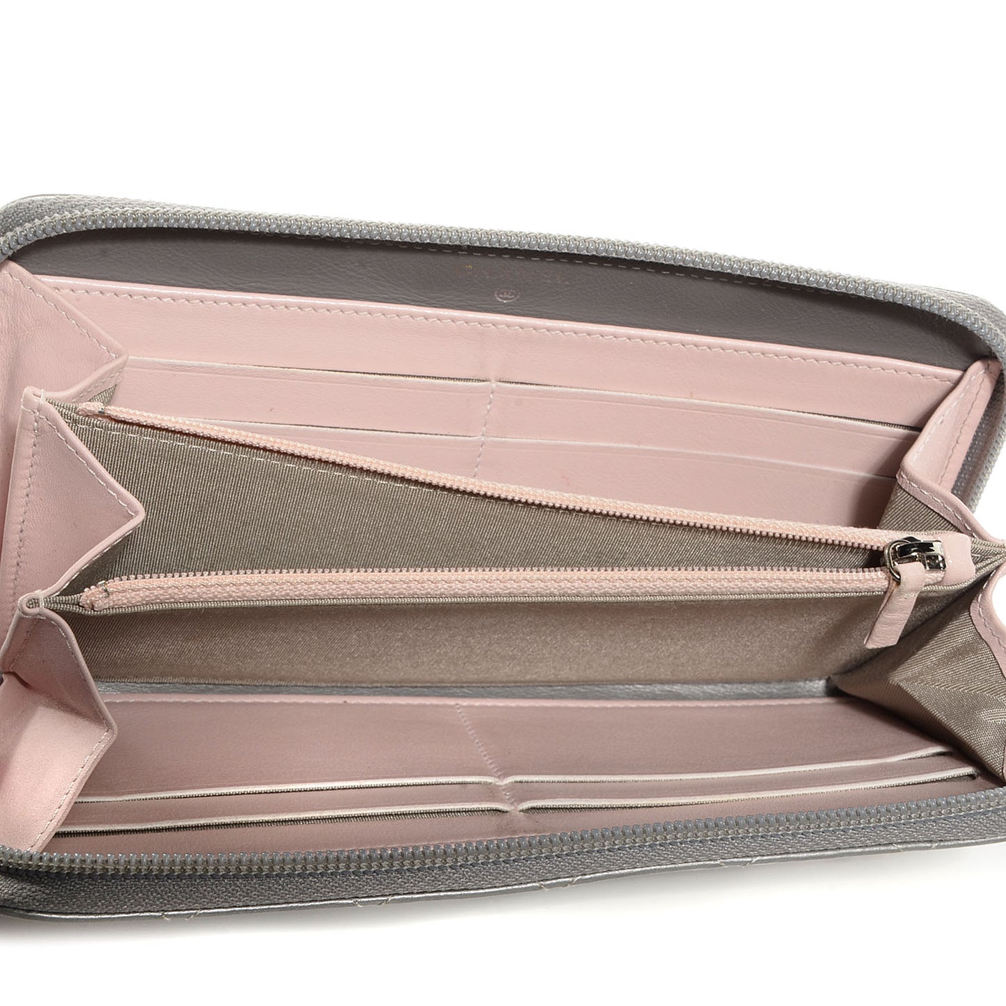 Calfskin Large Zip Around Wallet Silver