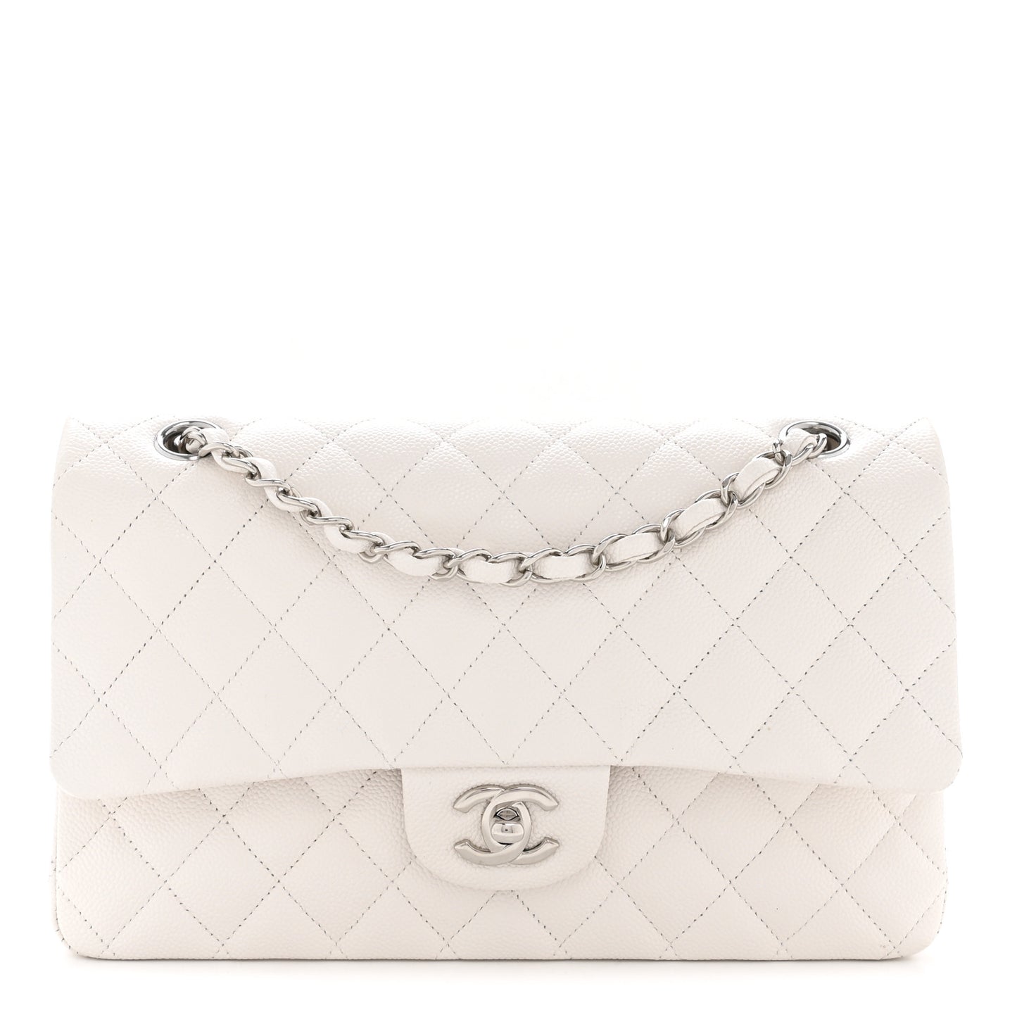 Caviar Quilted Medium Double Flap White