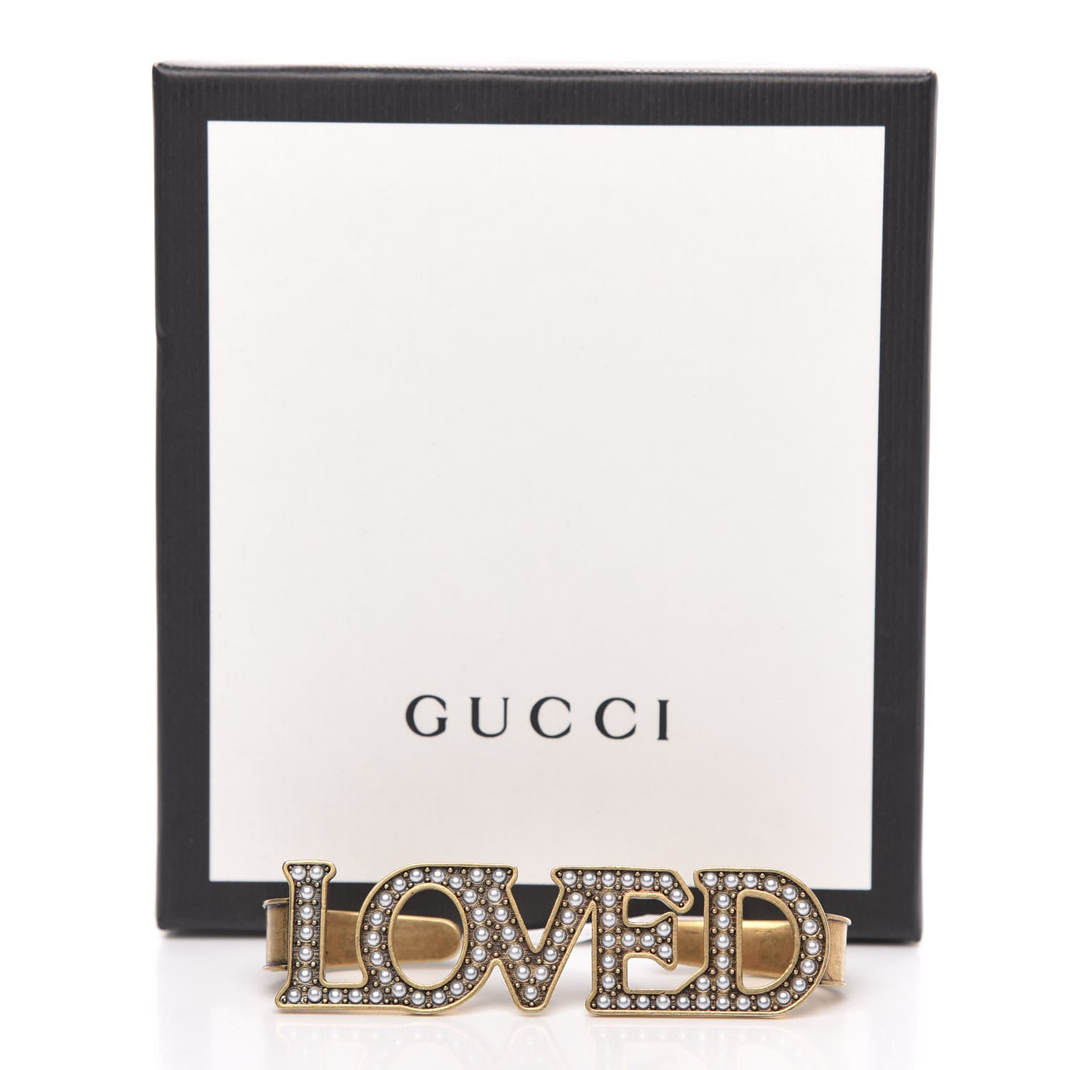 Gucci Metal Pearl Loved Palm Cuff Hand Piece Aged Gold 4 of 4