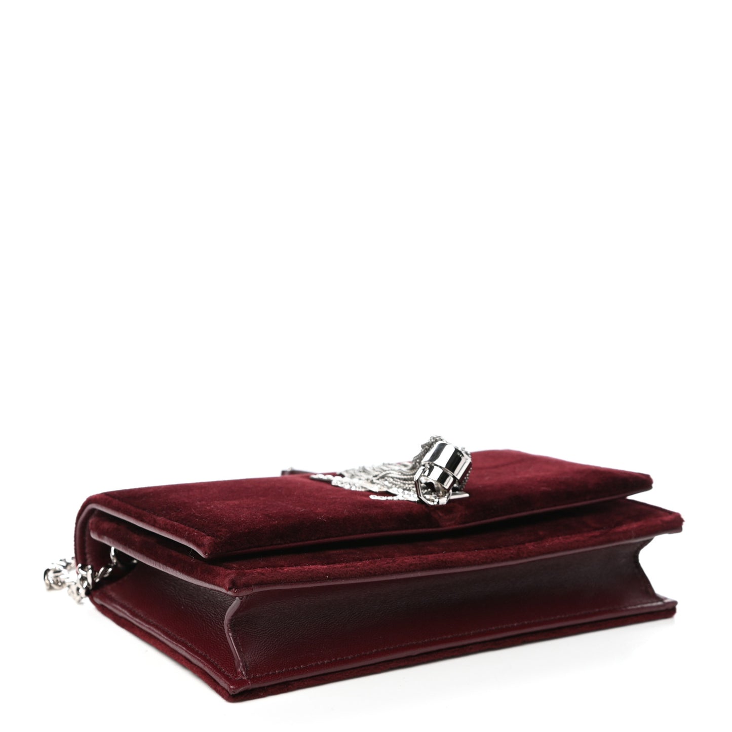 Velvet Crystal Monogram Kate Tassel Shoulder Bag Burgundy