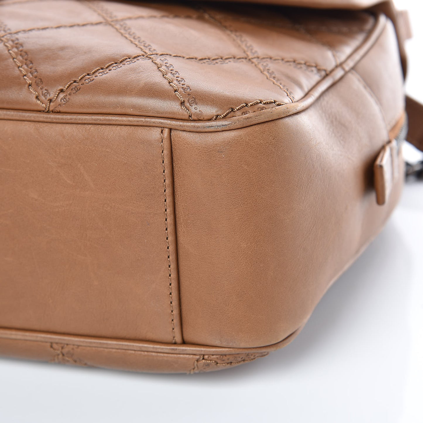 Calfskin Quilted Jumbo Coco Sporran Flap Light Brown