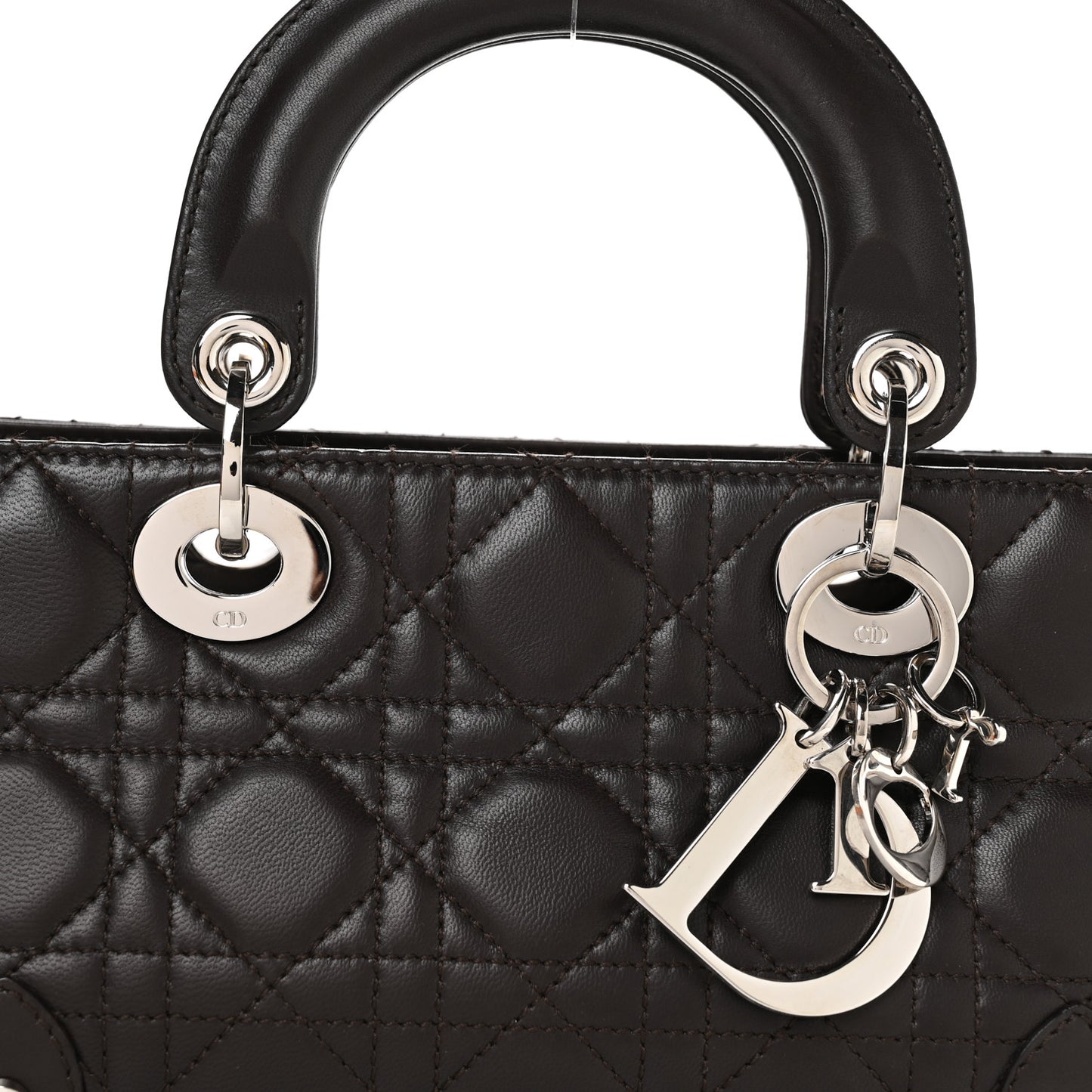 Lambskin Cannage Stitched Small East West Lady Dior Marron Fonce