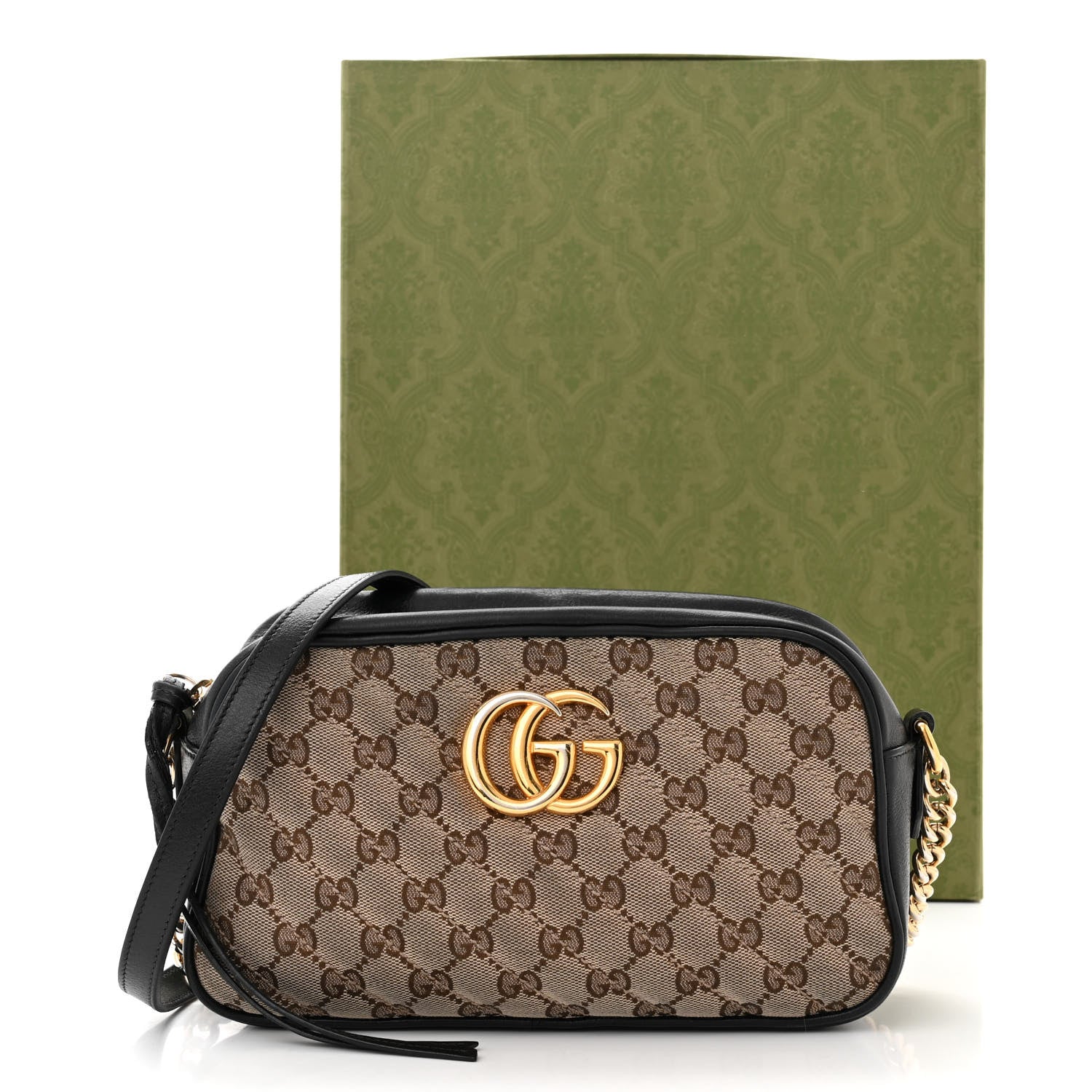 Gucci Monogram Matelasse Diagonal Small GG Marmont Chain Shoulder Bag Beige Black 14 of 14