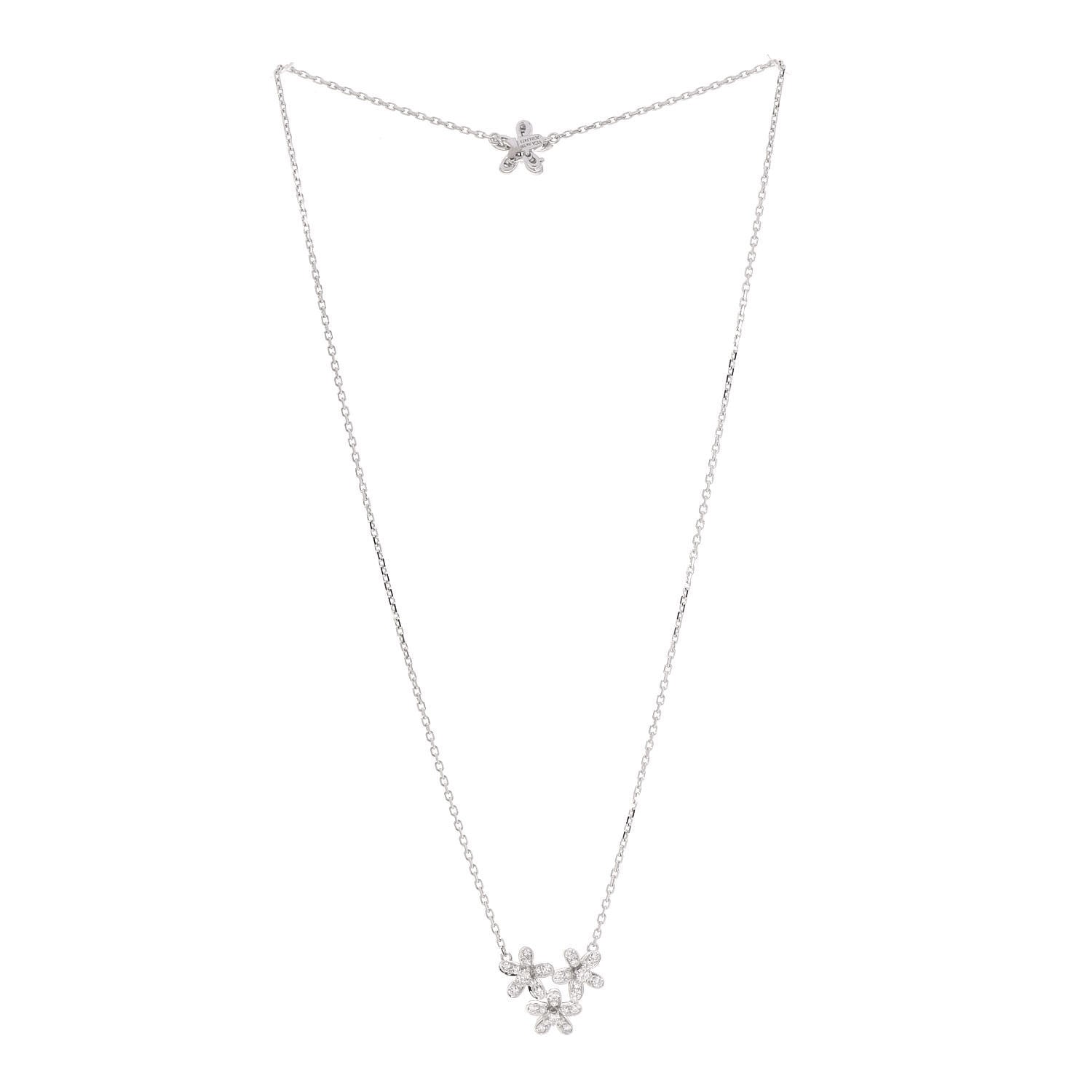 Van Cleef & Arpels 18K White Gold Diamond Socrate 3 Flower Pendant Necklace 3 of 5