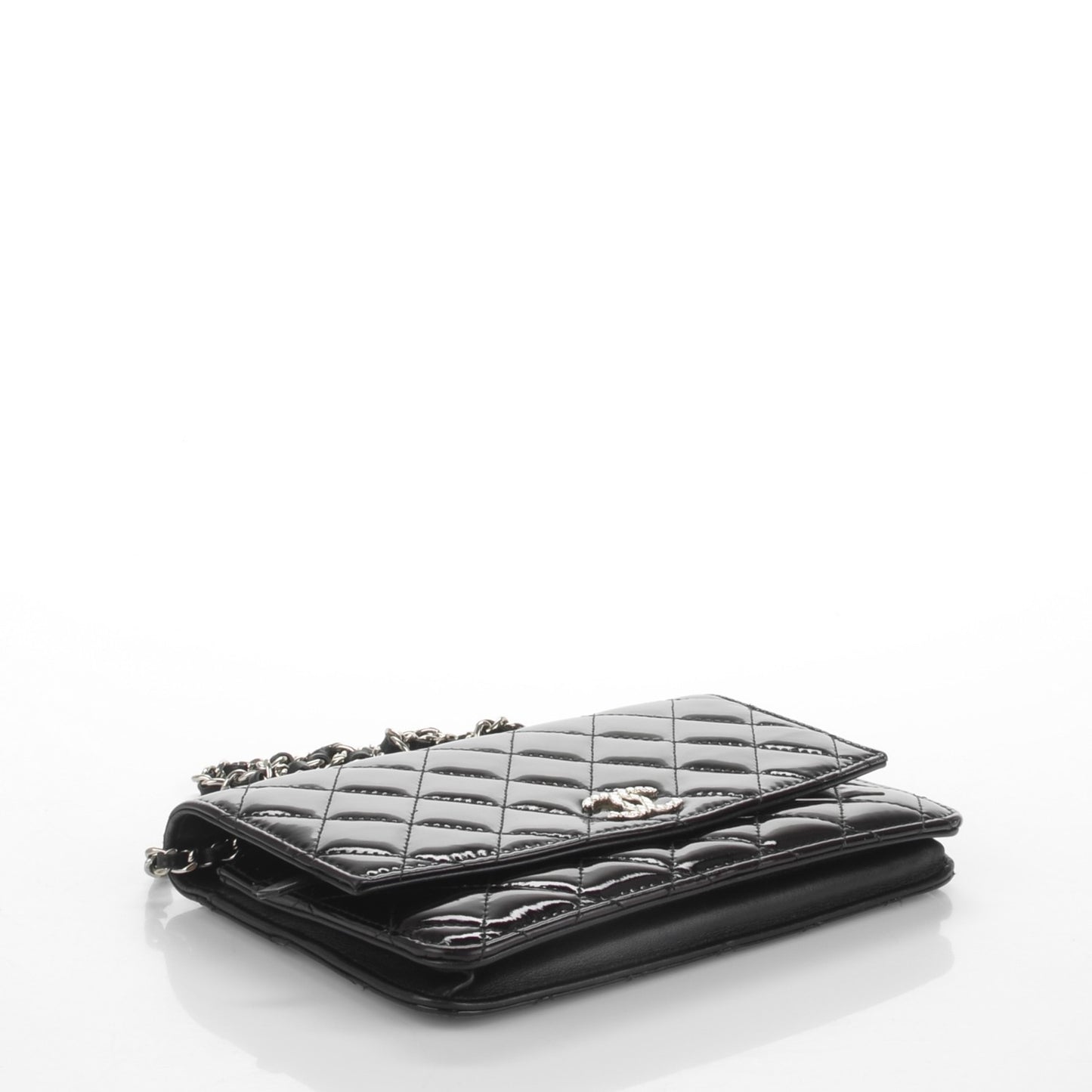 Patent Quilted Brilliant Wallet On Chain WOC Black
