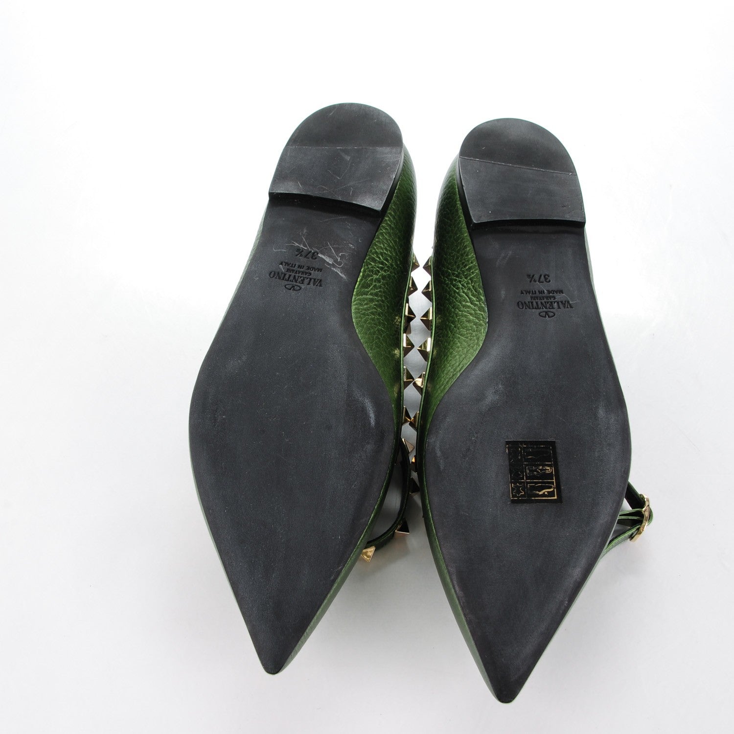 Valentino Garavani Metallic Pebbled Calfskin Rockstud Cage Ballerina Flats 37.5 Field 6 of 8