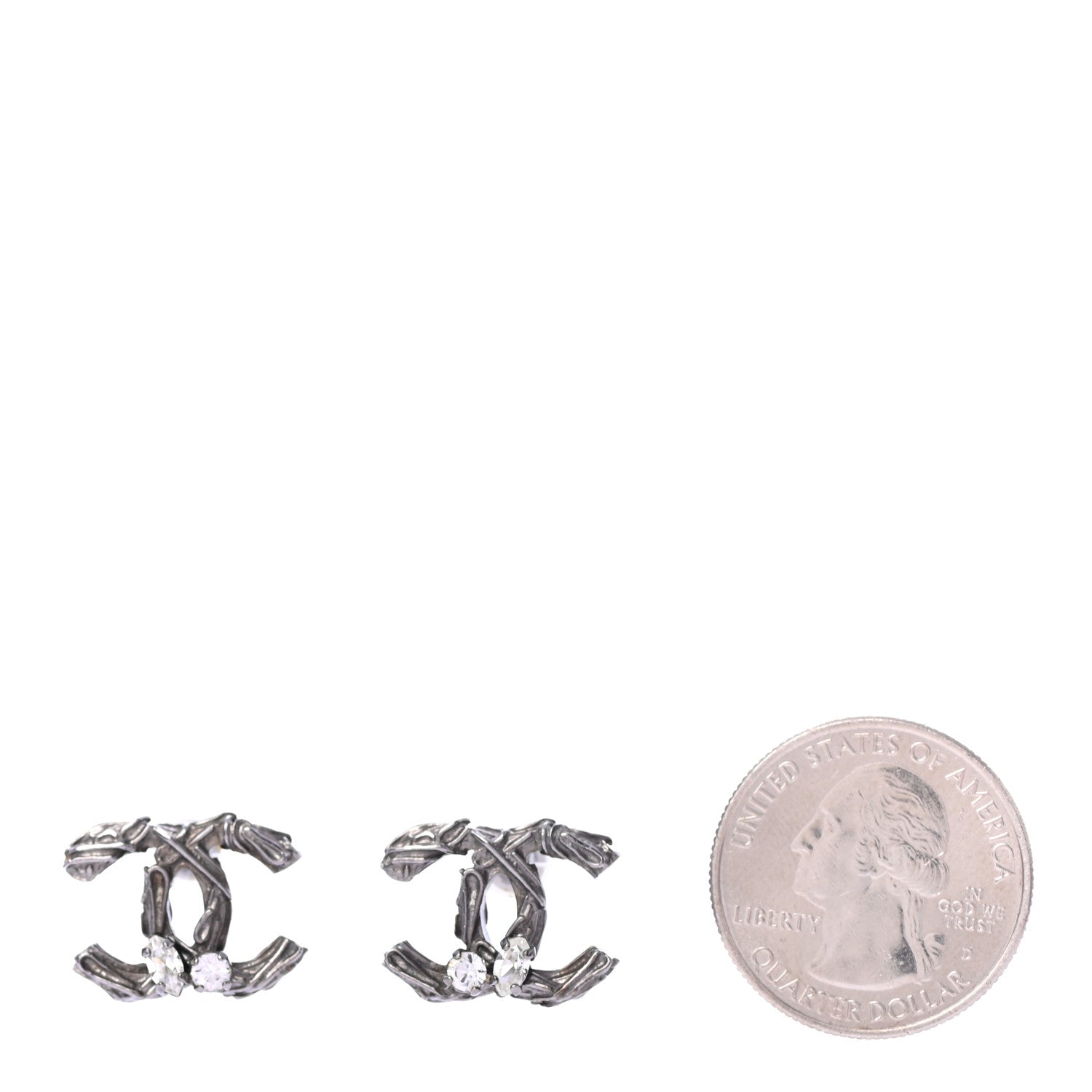 Chanel Crystal Textured CC Earrings Ruthenium 2 of 4