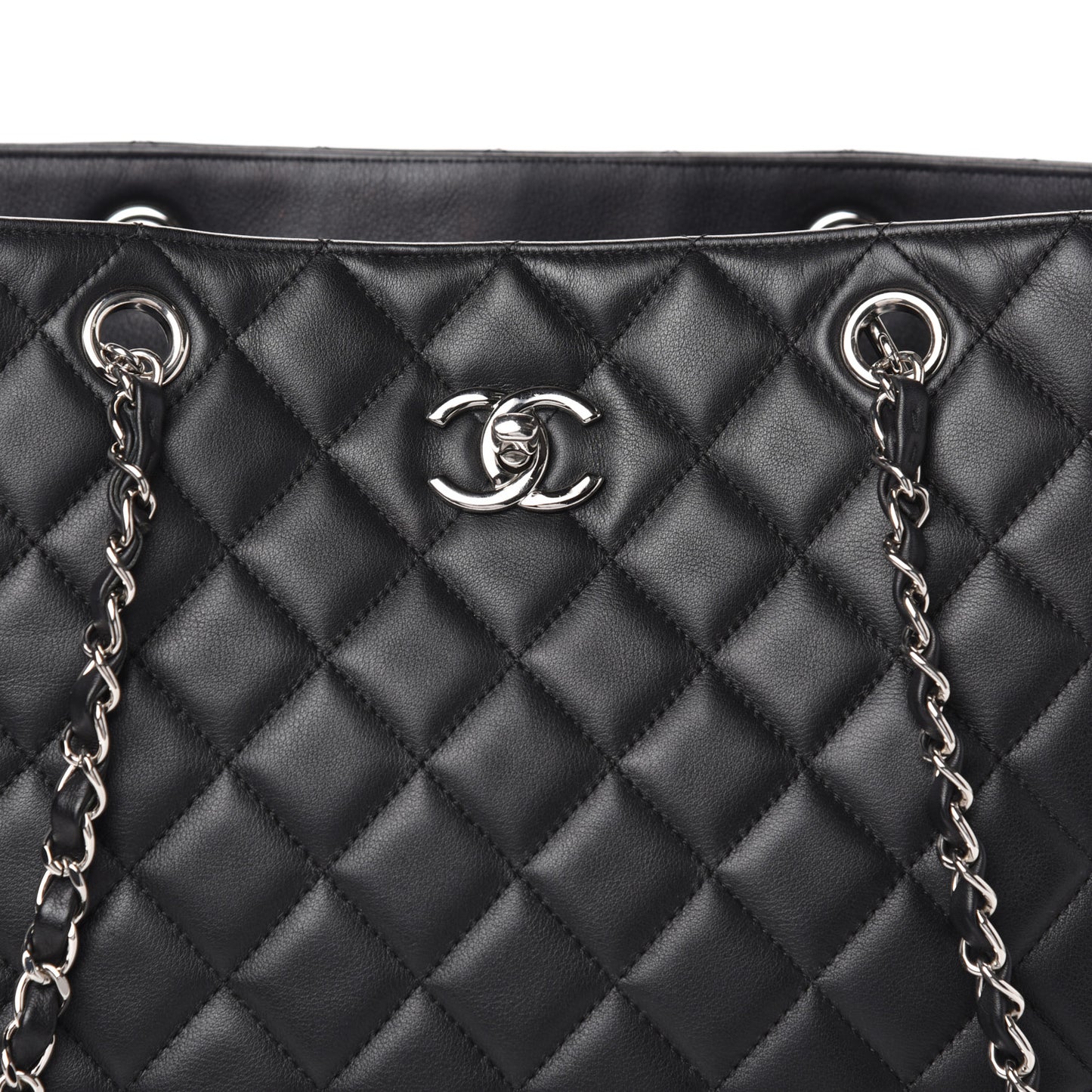 Calfskin Quilted Large Classic Shopping Tote Black