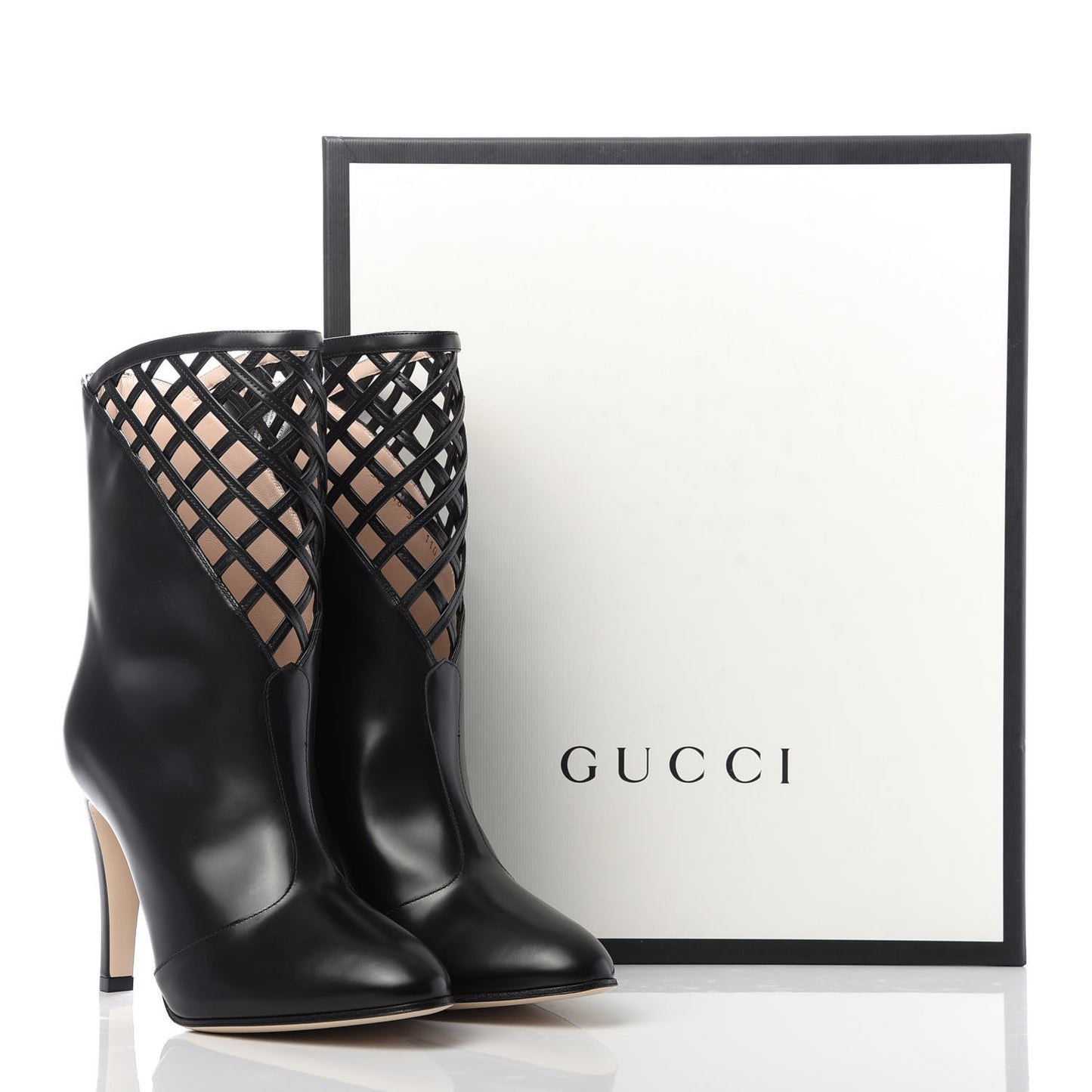 Plume Calfskin Damir Lattice Cutout Boots 39 Black