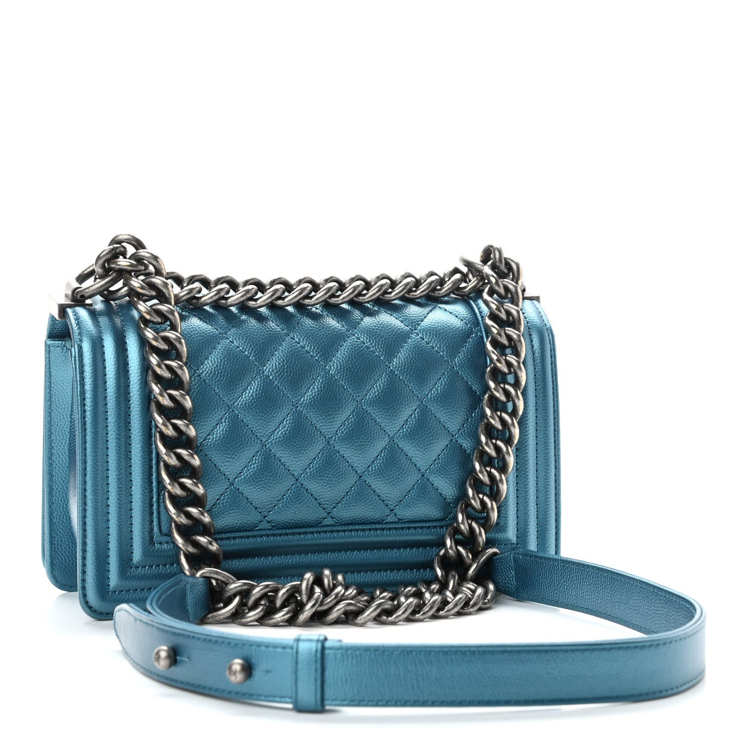Chanel Metallic Caviar Quilted Small Boy Flap Turquoise 3 of 11