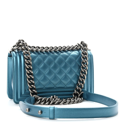Chanel Metallic Caviar Quilted Small Boy Flap Turquoise 3 of 11