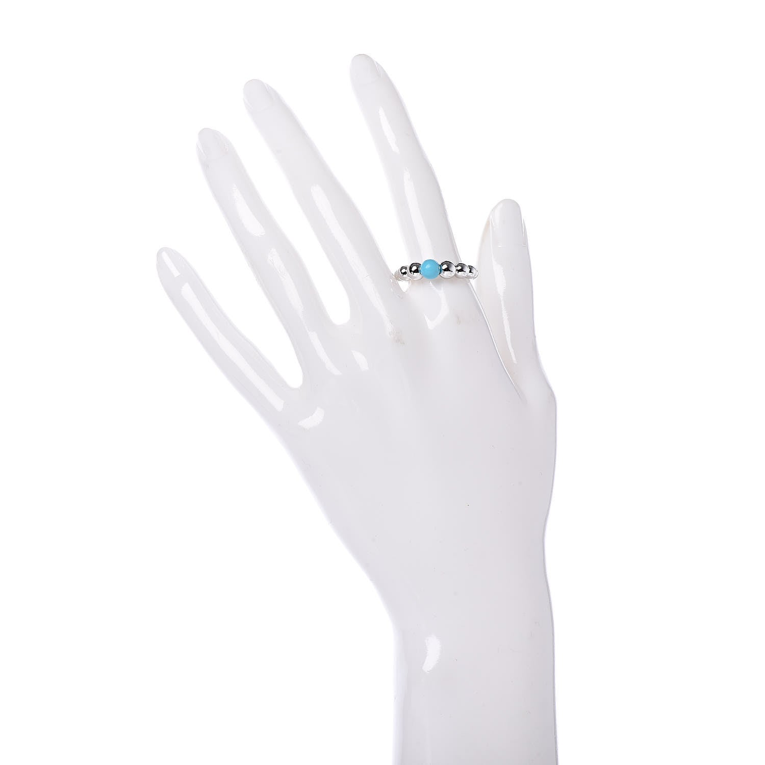 Van Cleef & Arpels 18K White Gold Turquoise Perlee Couleurs Variation Ring 56 7.5 2 of 9