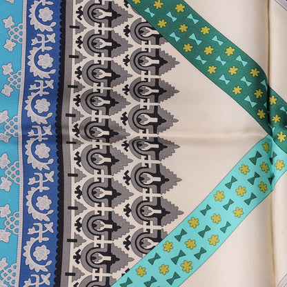 Hermes Silk Mousseline Brins D Or 90 Scarf Emeraude Blanc Bleu 6 of 7