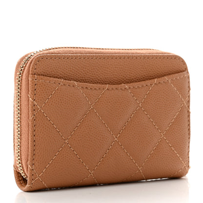 Chanel Caviar Quilted Zip Around Coin Purse Beige 3 of 8