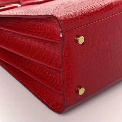 Saint Laurent Calfskin Crocodile Embossed Small Sac De Jour Eros Red 8 of 9