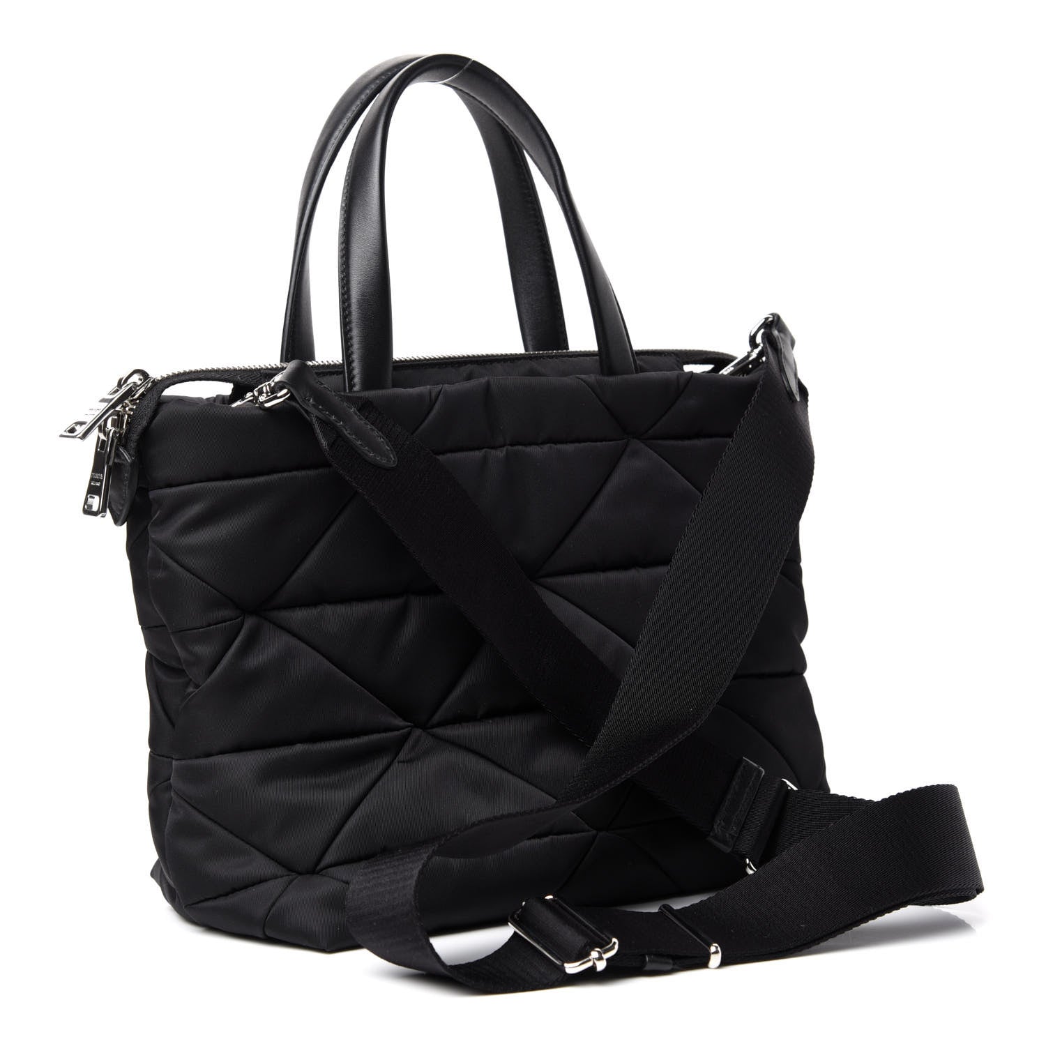 Prada Re-Nylon Nappa Triangle Quilted Padded Double Handled Zip Pocket Tote Black 3 of 11