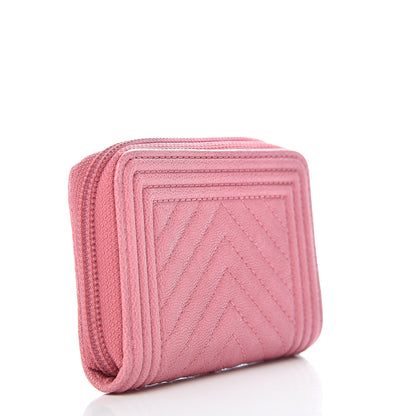 Chanel Caviar Chevron Quilted Boy Zip Around Coin Purse Wallet Dark Pink 3 of 8