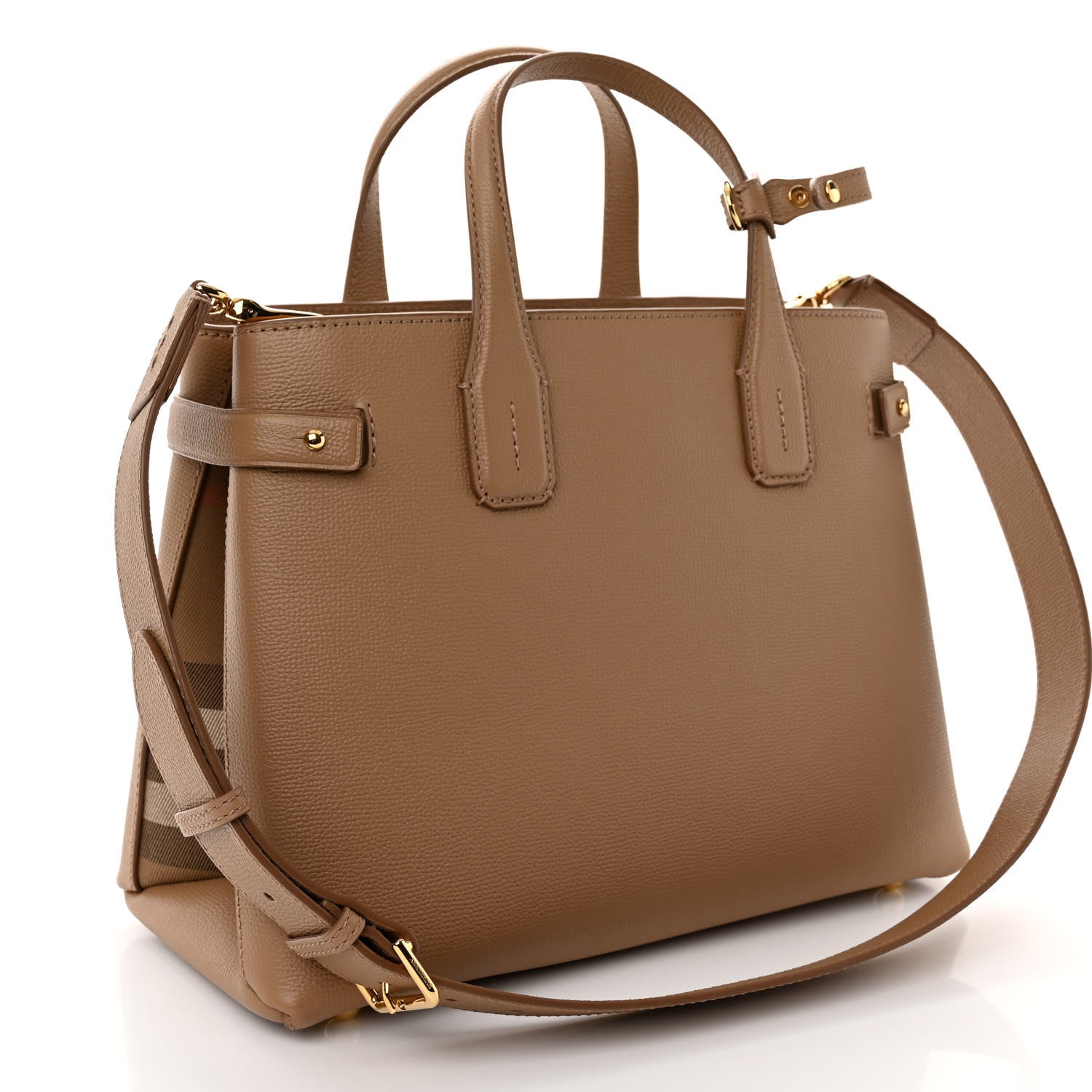 Burberry Derby Calfskin House Check Medium Banner Tote Camel 3 of 9