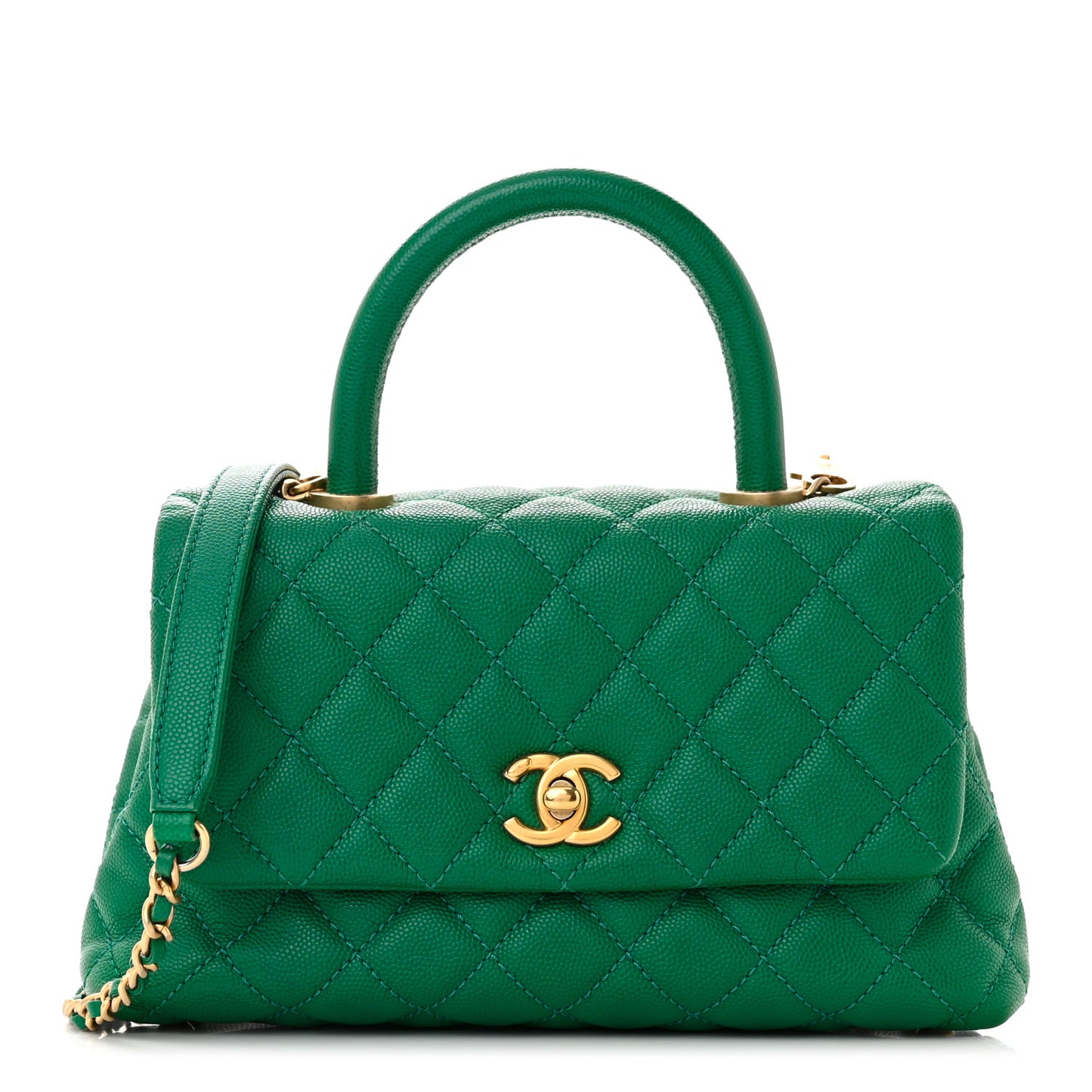 Caviar Quilted Mini Coco Handle Flap Green