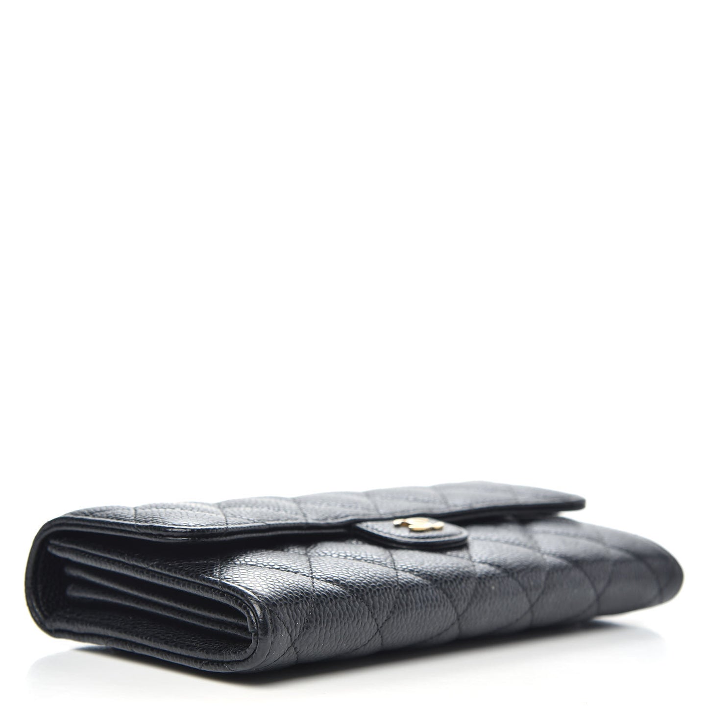 Caviar Quilted Large Gusset Flap Wallet Black
