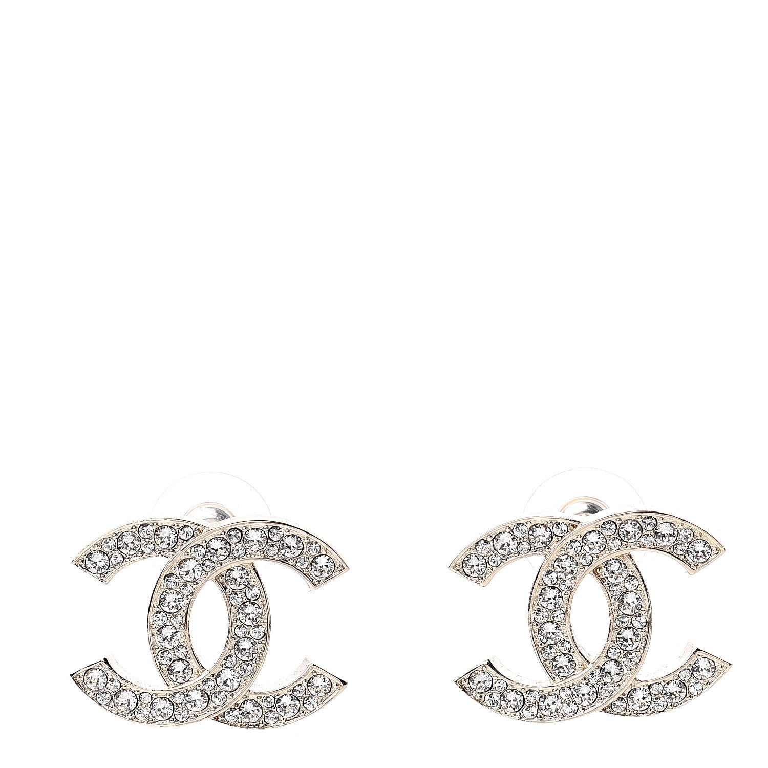 Chanel Crystal Timeless CC Earrings Silver 1 of 5