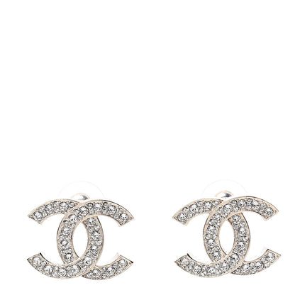 Chanel Crystal Timeless CC Earrings Silver 1 of 5