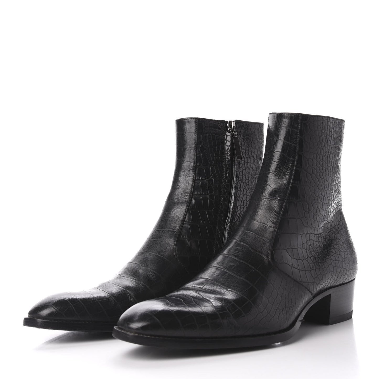 Crocodile Embossed Calfskin Wyatt 40 Zip Boots 43 Black