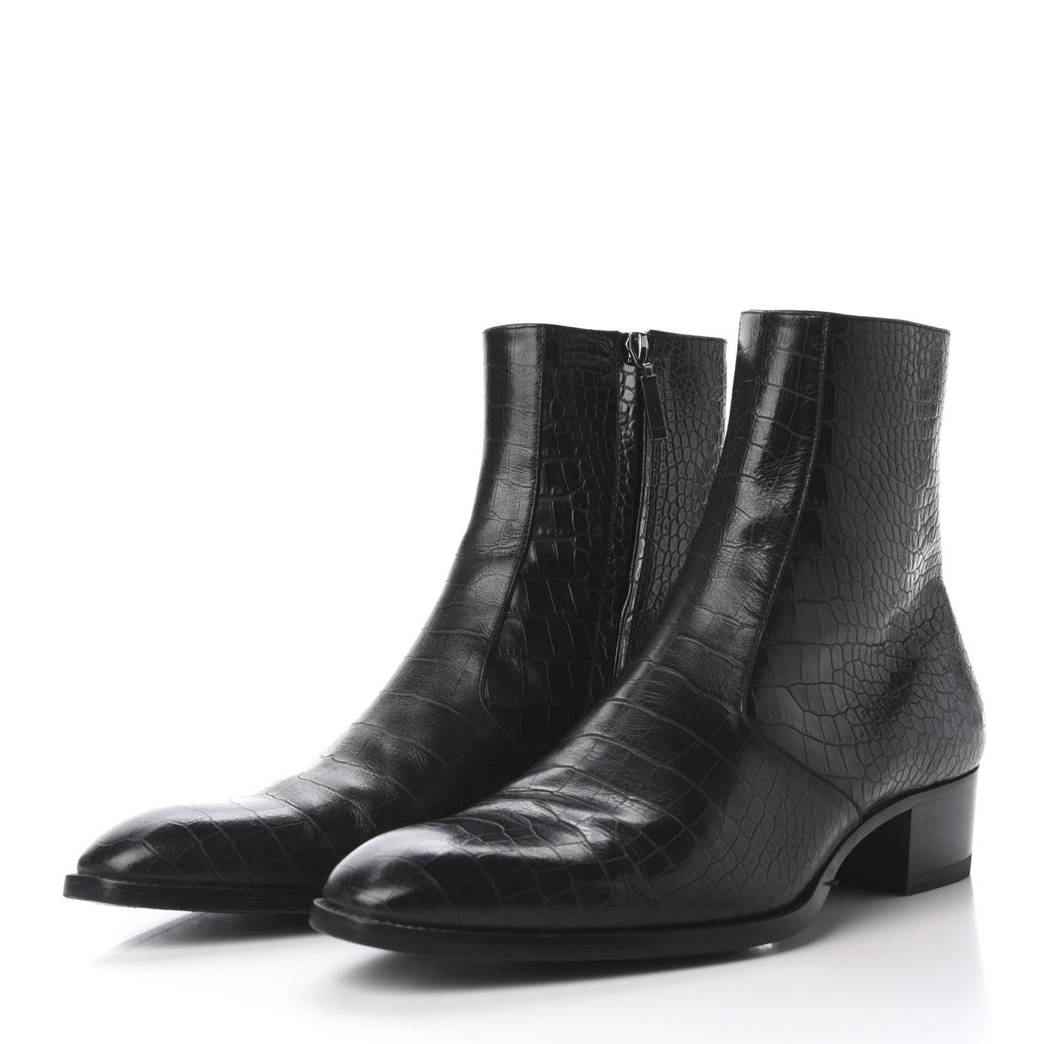 Saint Laurent Crocodile Embossed Calfskin Wyatt 40 Zip Boots 43 Black 3 of 12